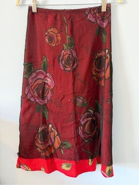 Necessary Objects Red Floral Maxi Slip Skirt